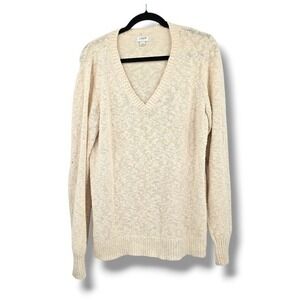 J. Crew Cream Textured V‎ Neck Long Sleeve Sweater Women Size Large Comfy Cozy
